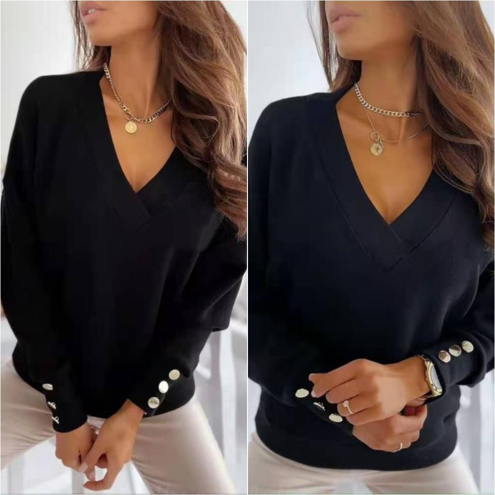 Emily V-Neck Sweatshirt - Black